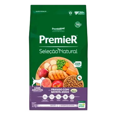Racao Premier Selecao Natural Caes Adultos Frango com Batata Doce 12kg frente
